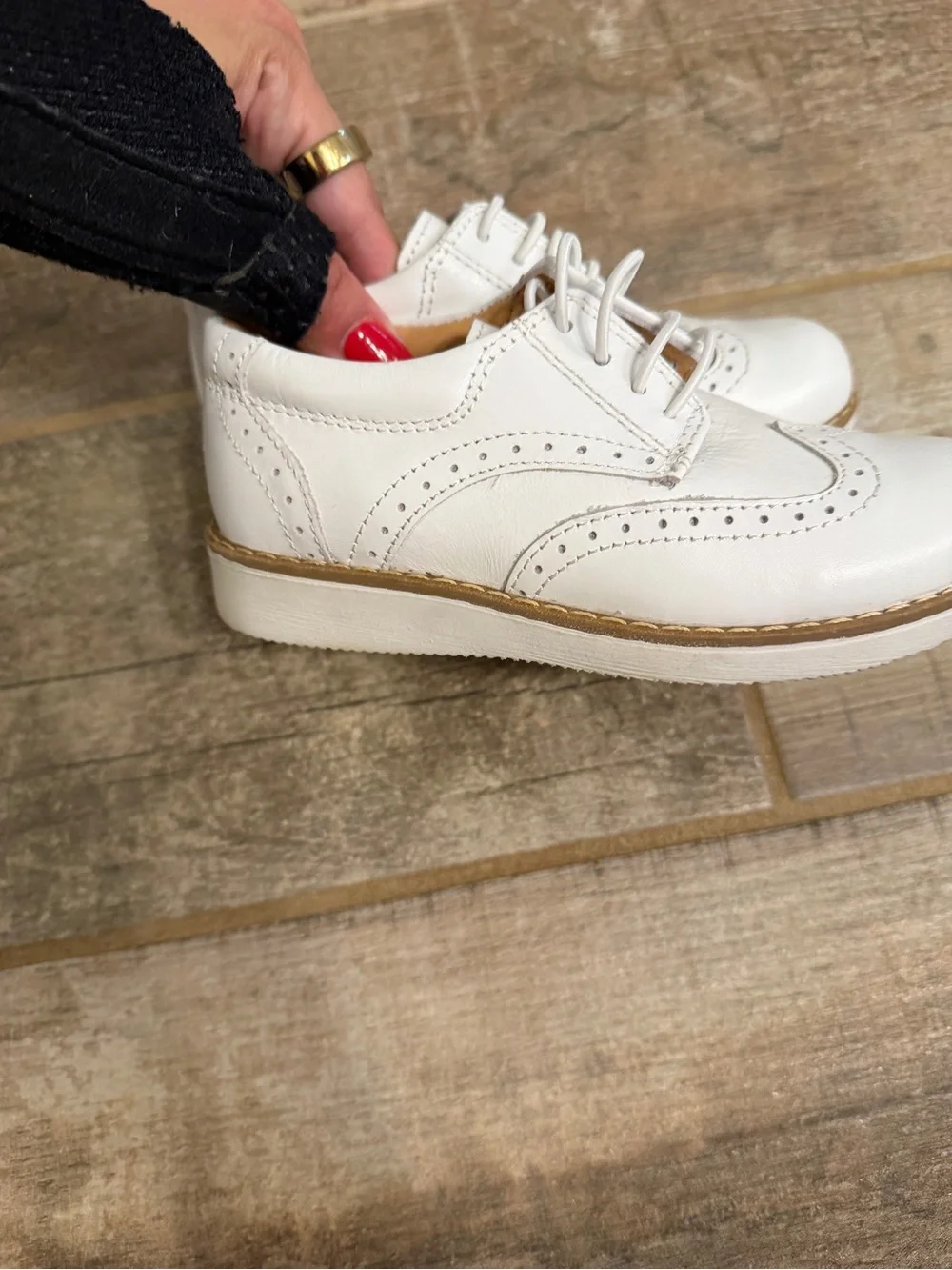 White Kids Wingtip Lace-Up Dress Shoes